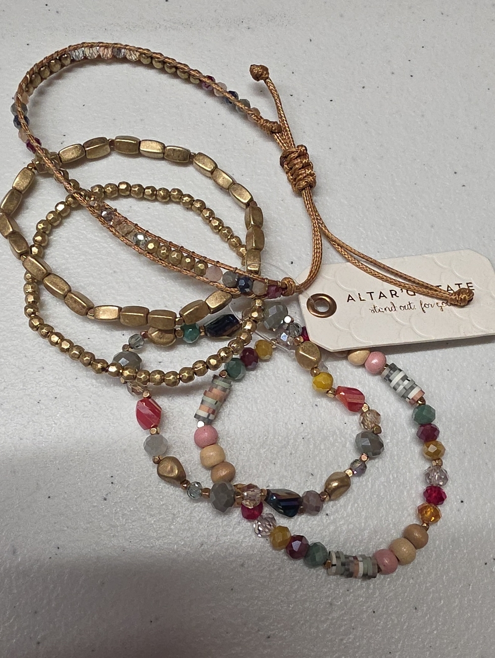 NWT Altar'd State Gold and Multicolor Beaded Bracelet Stack